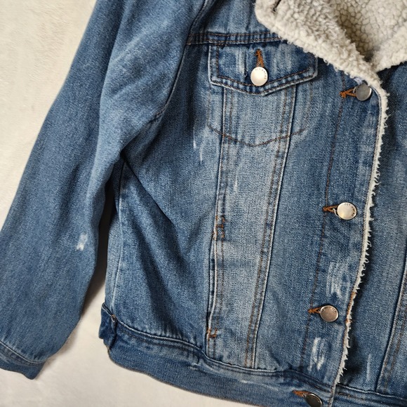 Jade & Ivory Denim Jacket‎ Womens Small Sherpa Collar Button Front Distressed - Picture 2 of 7